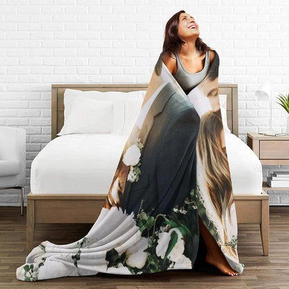 QETXVI 40"x 50" Custom Blanket with Photos Text Customized Blanket Personalized Flannel Throw Blankets for Adult Kid