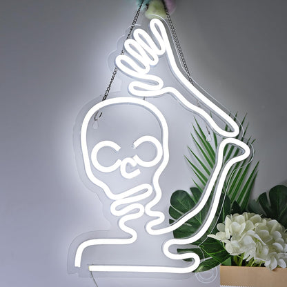 Britrio Skull Halloween Decoration LED Neon Sign Skeleton Wall Art Decor Light for Window Entryway Front Porch Door Bedroom Home Party Supply Kids Gift Cold White 5V Powered by Usb