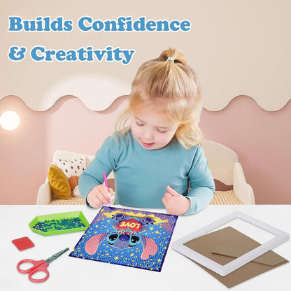 LWZAYS 4 Pack 5D Cartoon Diamond Painting Kits for Kids Beginners, Diamond Art Kit for Kids Ages 8-12, Mosaic DIY Full Round Drill Big Gem Art for Kid, Home Wall Decoration 6X6 inch (with Gift Box)