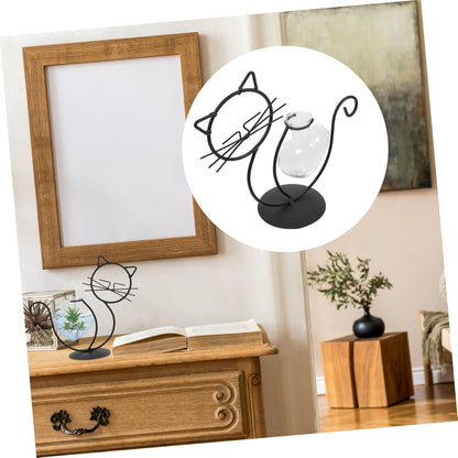 Cat Wrought Iron Vase, Metal Cat Terrarium Vase, Clear Plant Pots, Desk Topper Metal Planter, Household Iron Frame