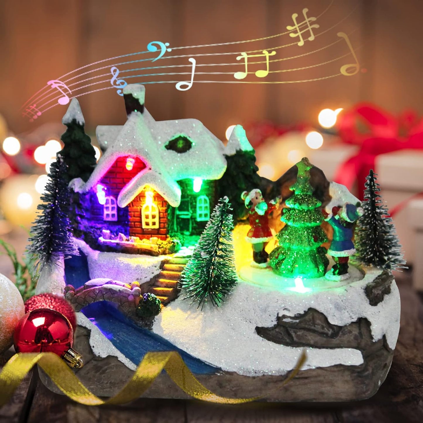 TOYESUNA 8 Christmas Collectible Buildings Decoration Musical Christmas Village Figurines Snow Globe with Spinning