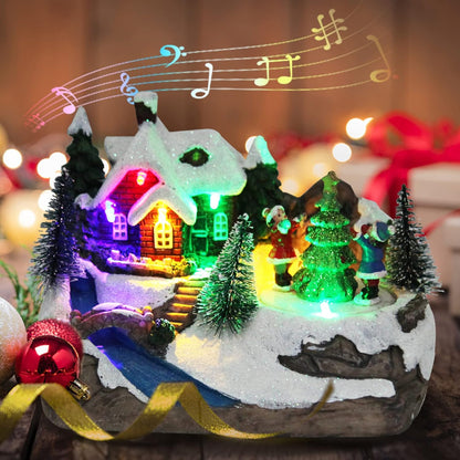 TOYESUNA 8 Christmas Collectible Buildings Decoration Musical Christmas Village Figurines Snow Globe with Spinning