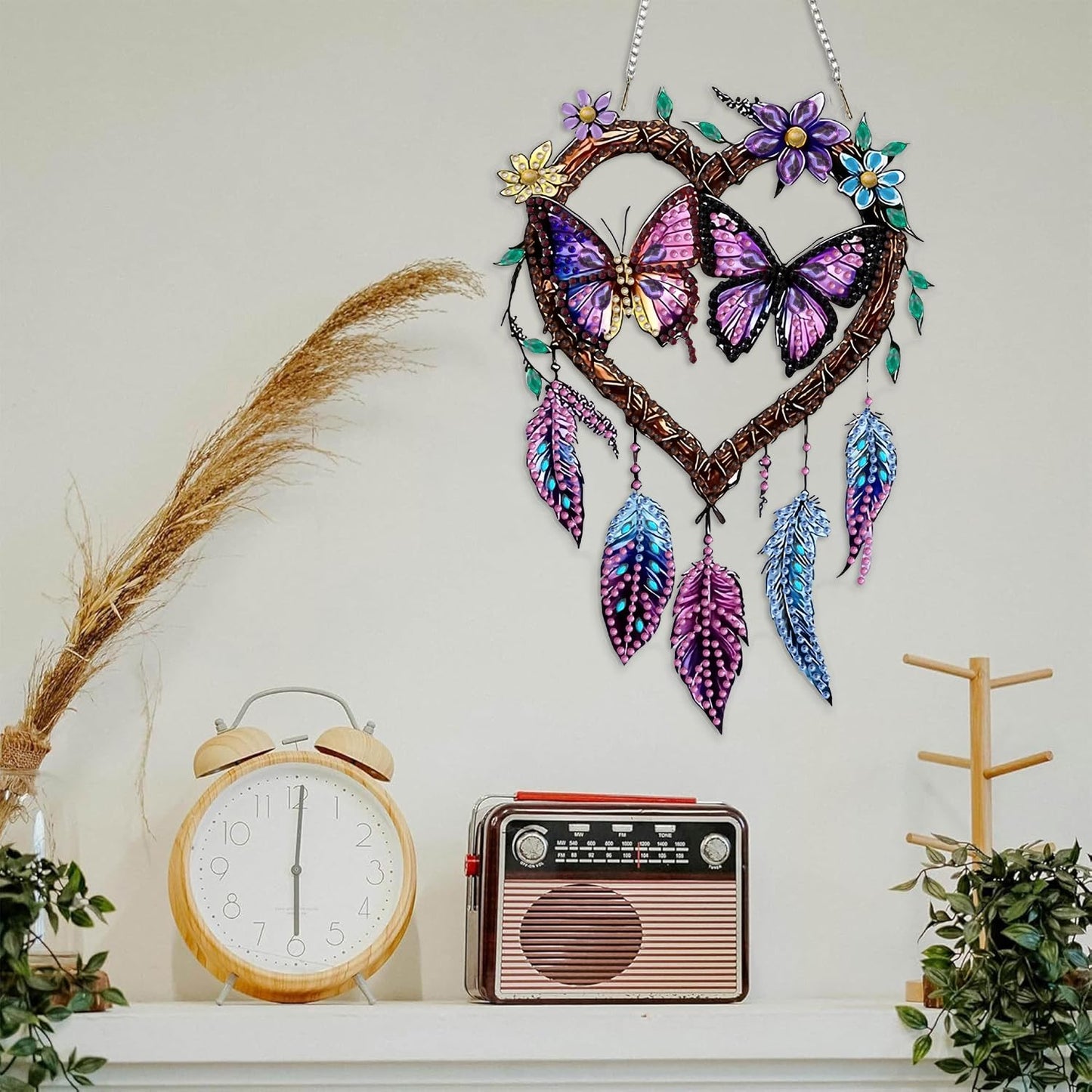 DIY Hanging Diamond Art Kits for Adults, butterfly Dream Catcher Diamond Painting Kits, Special Shaped Rhinestone, Acrylic 5D Gem Art Craft Window Pendants Home Garden Wall Hanging Ornament Kits