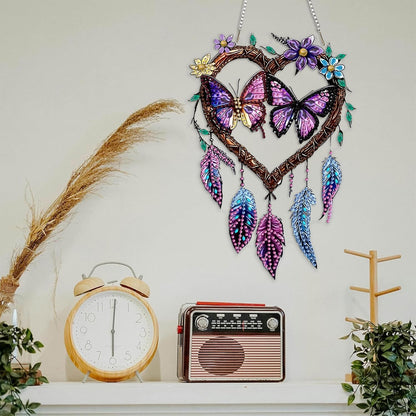 DIY Hanging Diamond Art Kits for Adults, butterfly Dream Catcher Diamond Painting Kits, Special Shaped Rhinestone, Acrylic 5D Gem Art Craft Window Pendants Home Garden Wall Hanging Ornament Kits