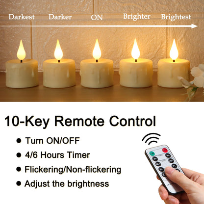 FREEPOWER Rechargeable Flameless Tea Lights with Remote Timer, Soft 3D Wick LED Tealights Candles Battery Operated, Rechargeable Candles Flickering Realistic for Home Decor Up to 40 Hours,6 Pack