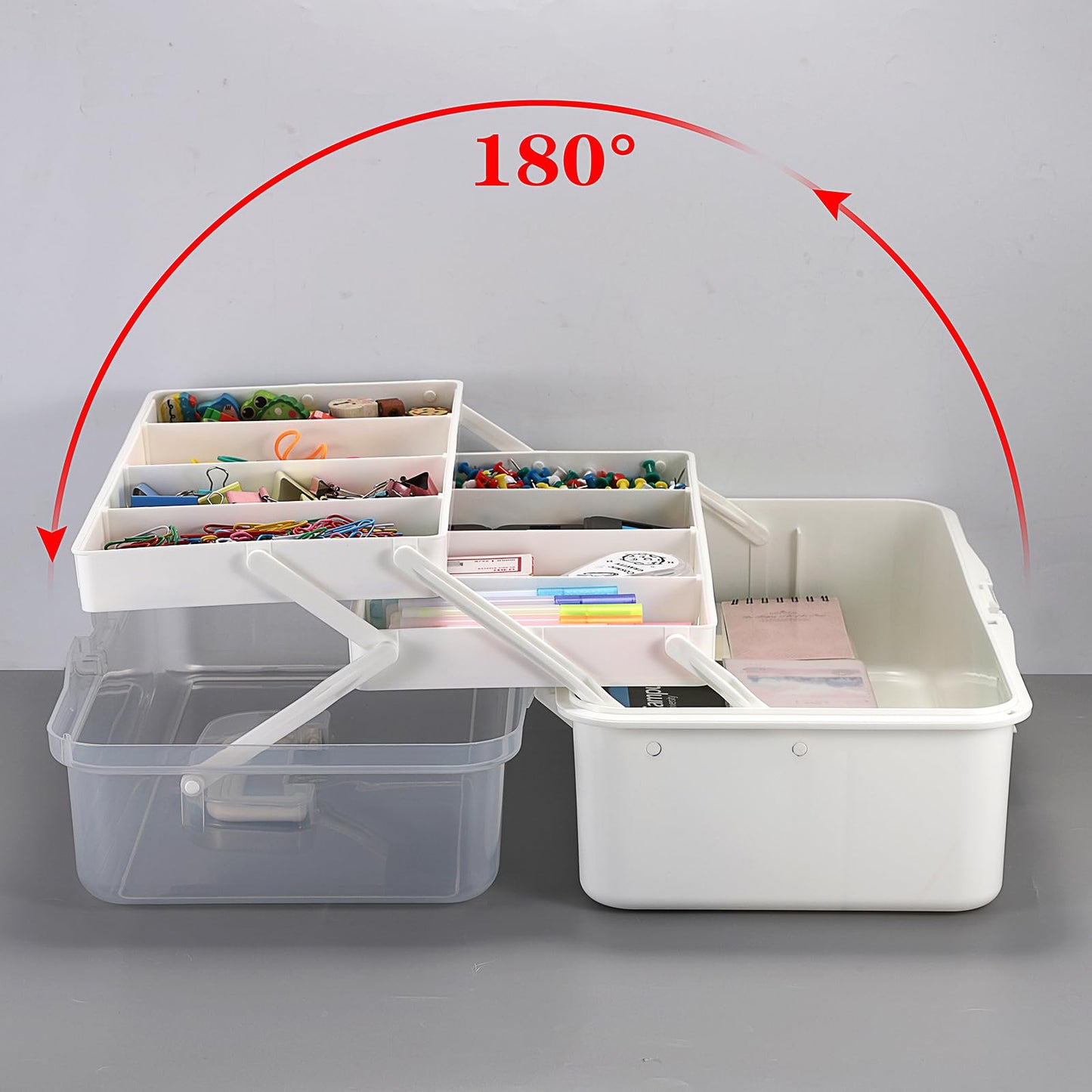 Tackle Box, 16-Inch Extra Large Art Storage Box with 3-Layer Folding Trays, Multipurpose Craft Organizers and Storage w/ Adjustable Dividers, Portable Tool Box for Sewing Supplies,Medicine &Cosmetics