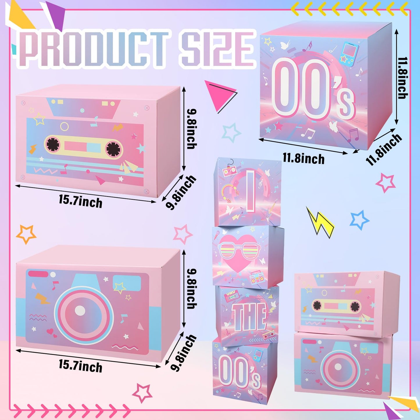 Amyhill 6 Pcs Large 00s Party Decorations Hip Hop Favor Set Paper Party Boxes Novelty Disco Theme Decoration for Retro 2000s 1990s Theme Birthday Neon Disco Music Supplies