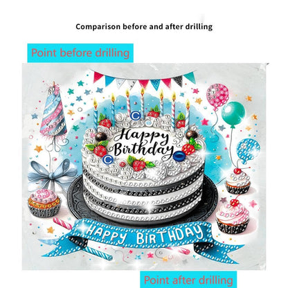 pigpigboss 6 Packs Happy Birthday Diamond Painting Greeting Cards, Birthday Cake Diamond Art Cards with Envelope, Special Shaped Birthday Cake Painting Crads for Adult Birthday Blessing