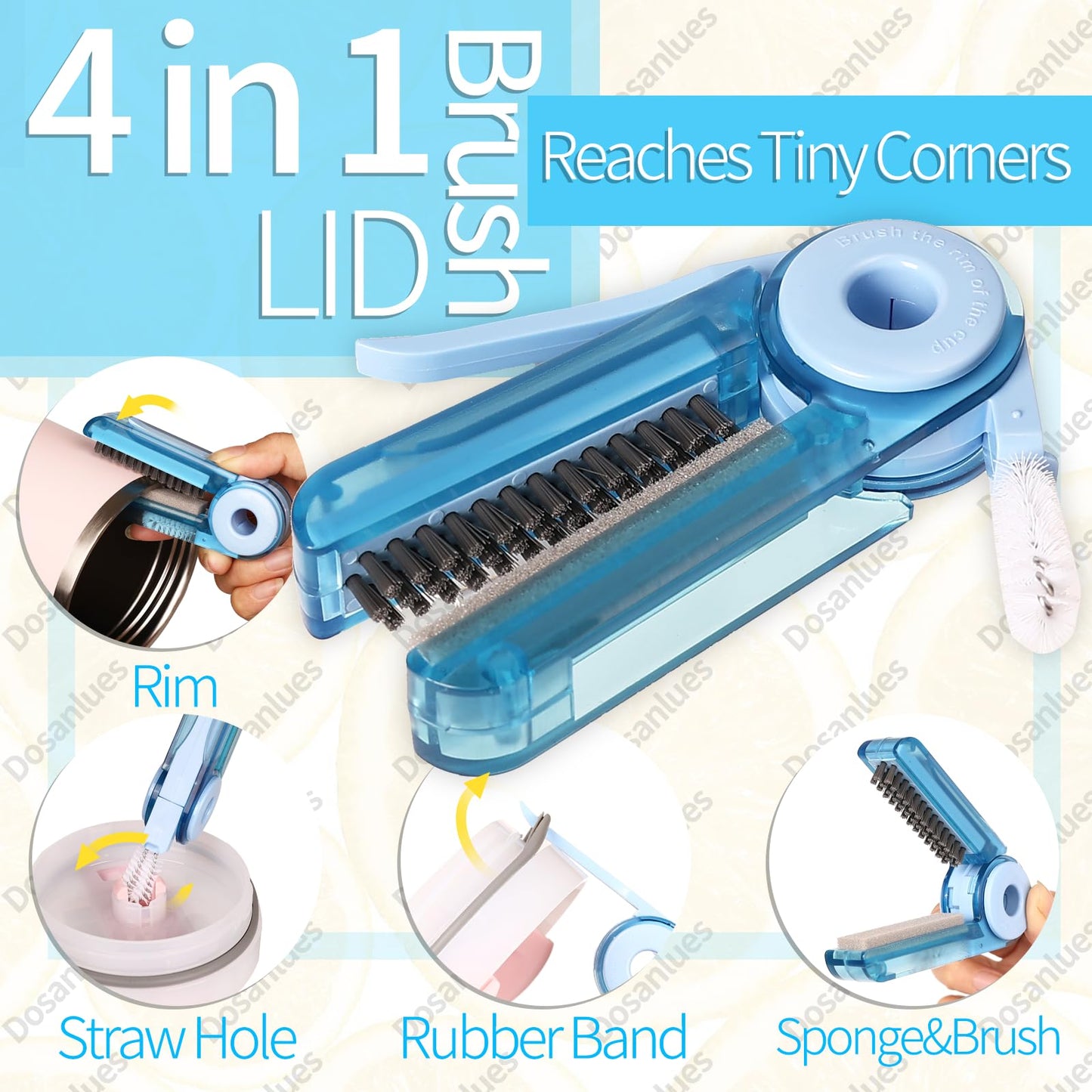 8Pcs Water Bottle Cleaner Brush, Multipurpose Bottle Brush Cleaner Kit with Long Nylon Straw Brush Cleaner for Owala, 4 in 1 Bottle Gap Cleaner and Long Handle Silicone Cup Cleaners(Blue)