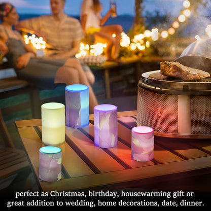 Zathe Flameless Candles Remote Led Flameless Candles for Table Marble Blush Burgundy