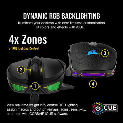 Corsair NIGHTSABRE RGB Wireless Gaming Mouse for FPS, MOBA - 26,000 DPI - 11 Programmable Buttons - Up to 100hrs Battery - iCUE Compatible - Black