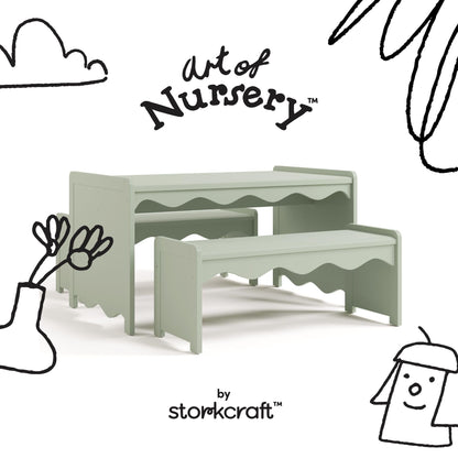 Storkcraft Casablanca Montessori Indoor Kids Table & Bench Set – Premium Kids Activity Table and Bench Set, Toddler Furniture for Crafts and Snack Time, Durable & Easy-to-Clean Surface (Sage)