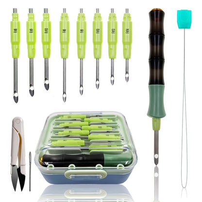 Punch Needle Tool Kit - Ergonomic Handle (Length Adjustable), 8 Interchangeable Needles (5mm/3.5mm), Storage Box with Essential Accessories | Ideal Gift for Beginners