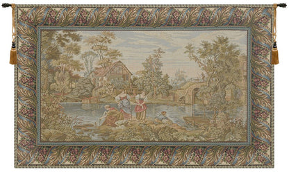 C Charlotte Home Furnishings Inc Washing Day at the Mill Horizontal Italian Tapestry Wall Hanging - Large: 65.00' x 45.00' Cotton/Viscose/Polyester/By Francois Boucher