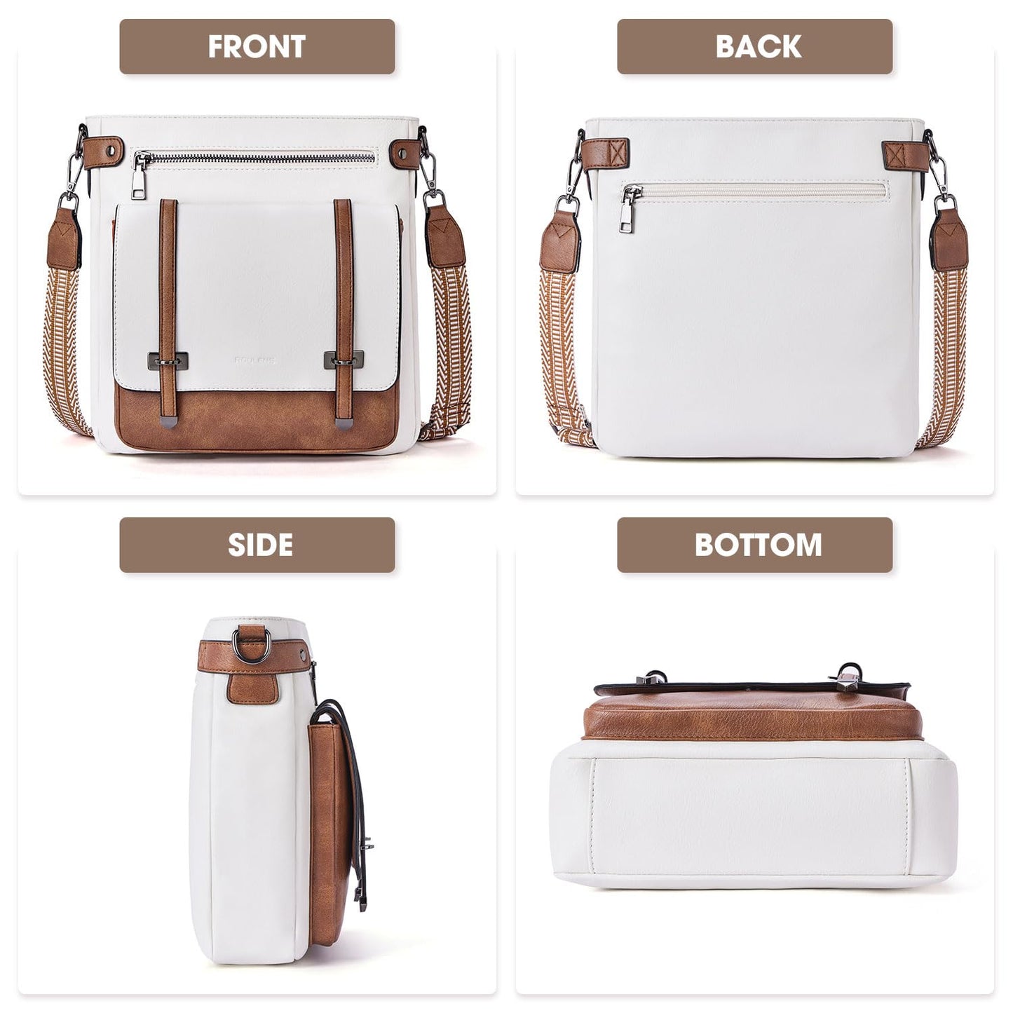 Roulens Crossbody Bags for Women,Multi Pocket Crossbody Purses Vegan Leather Shoulder Handbags Travel Purse Adjustable Strap