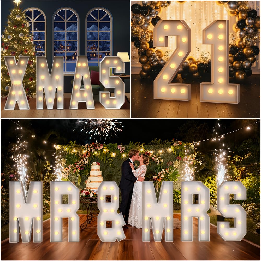 Light up Letters 3ft Marquee Letters That Light up T Lighted Marquee Letter Giant LED Letter Pre-Cut Foam Board for Birthday Christmas Wedding Halloween Engagement Graduation Prom Party Decorations