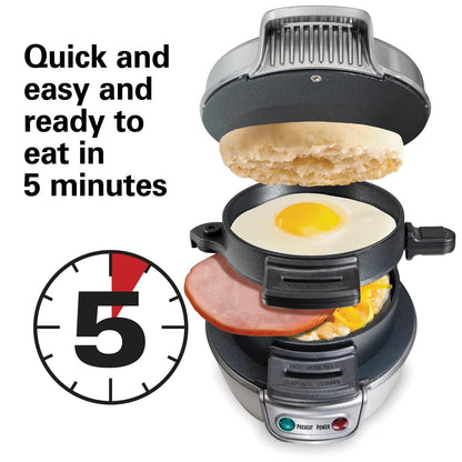 Hamilton Beach Breakfast Sandwich Maker with Egg Cooker Ring, Customize Ingredients, Perfect for English Muffins, Croissants, Mini Waffles, Perfect White Elephant Gifts, Coral (25483)