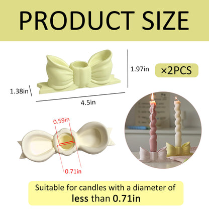 Candle Holder Set of 2, Yellow Bow Candlestick Holders Fit 0.59 Inch Candles, Gypsum Candelabra Decorative Candle Stand Centerpiece for Table Wedding Dinning Party