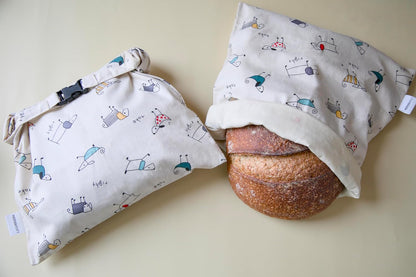 2 12.6" 16.7" XL Beeswax Bread Bags for Homemade Bread, Reusable Cotton and Beeswax Storage for Sourdough or Artisan