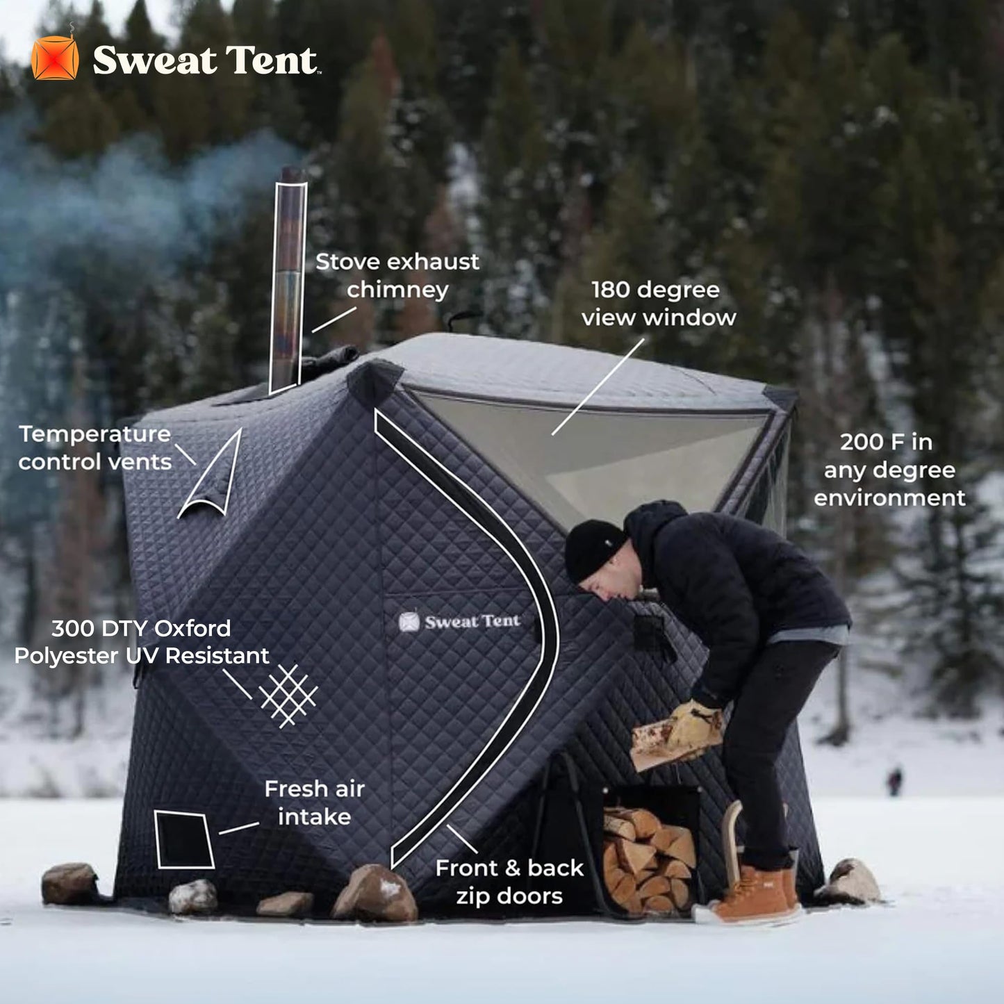 SweatTent Portable Outdoor Sauna (Large) – Tent Only, Accessories Sold Separately – Wood-Fired Compatible, Quick Assembly – High-Temp Recovery Sauna for 6 Adults – Backyard & Camping Use