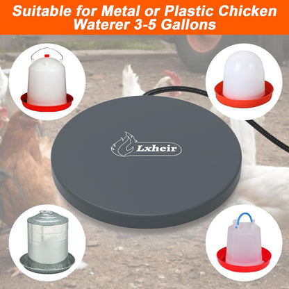 Lxheir 13'' 3-5 Chicken Water Heater, Heated Base for Metal Plastic Poultry Founts Waterer Gallons, Poultry Water