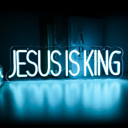 JESUS IS KING" Divine Glow Neon Sign - Scripture LED Wall Art with Adjustable Brightness (15.75"×4.7")