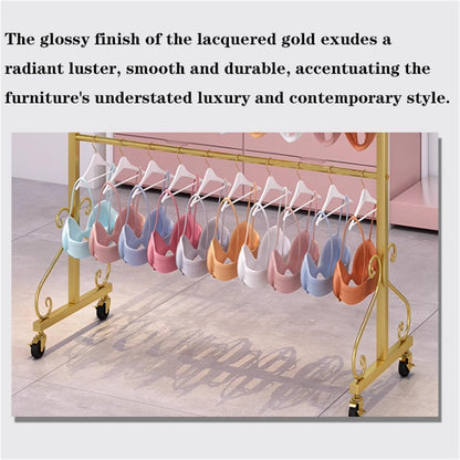 3 Tier Underwear Display Stand, Anti-Slip, Lingerie Bra Rack with Wheels, Metal, Retail Showshelves, Commercial Clothing Store Shelf, for Shorts,Hats, Sock(Gold,120 * 40 * 130cm)