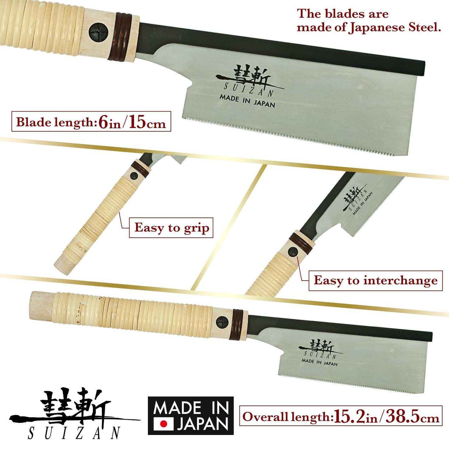 SUIZAN Dozuki Dovetail Saw 6" Crosscut - Professional Japanese Pullsaw Handsaw Woodworking Tools
