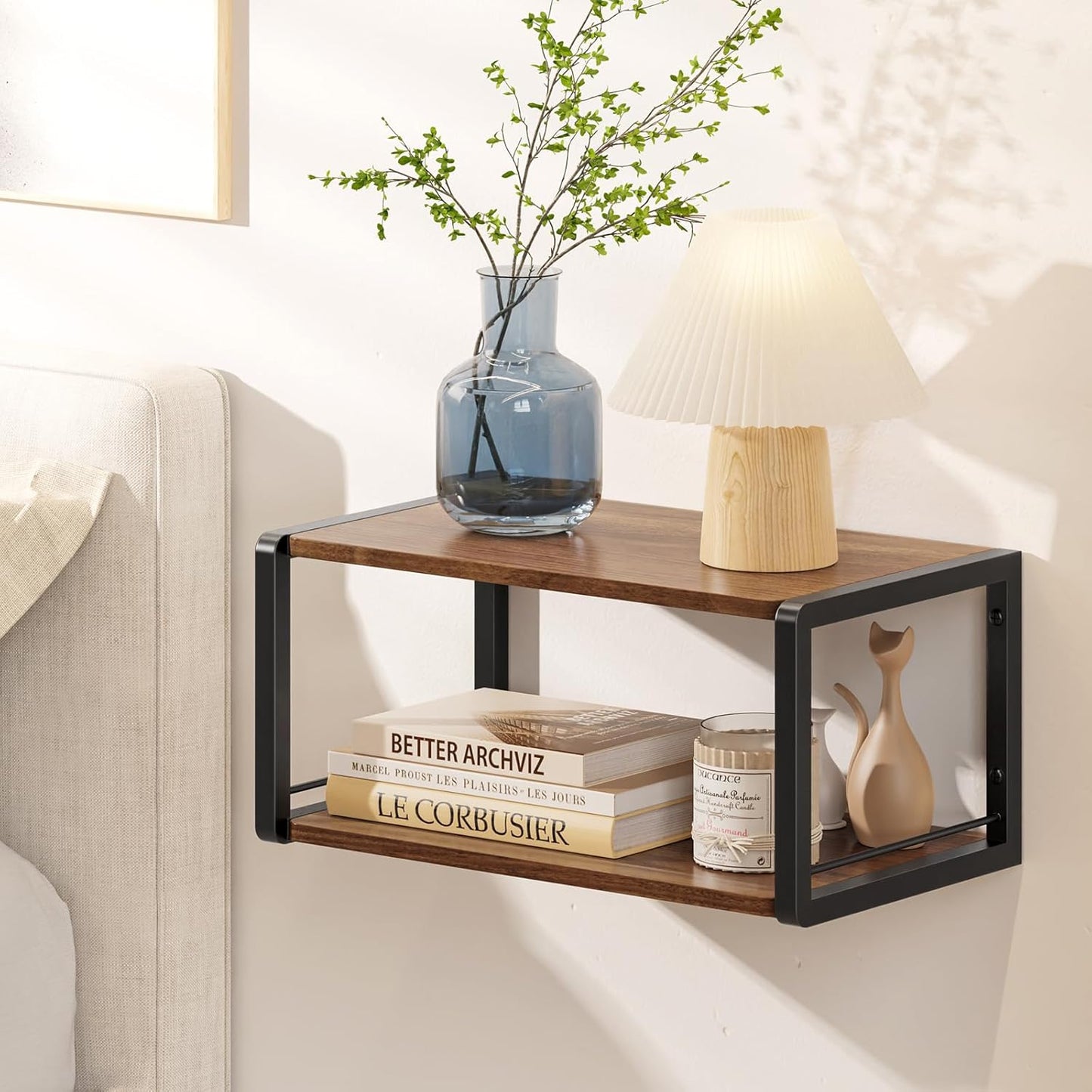 1 Pack) Floating Nightstand, Wood Bedside Shelf Wall Mounted Nightstand with Heavy-Duty Frame, Floating Bedside Table