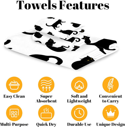 3 Sets, 1 1 1 Set Black Cats Piece Towel Bathroom Bath Towel, Washcloth, Hand Towel, Cotton Fast Dry Soft Absorbent