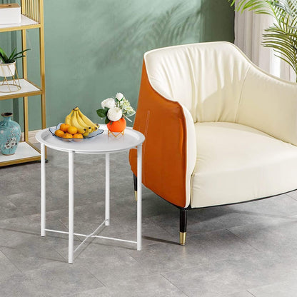1 VECELO Side/End Table, Folding Round Metal Anti-Rust and Waterproof Outdoor or Indoor Tray for Living Room Bedroom
