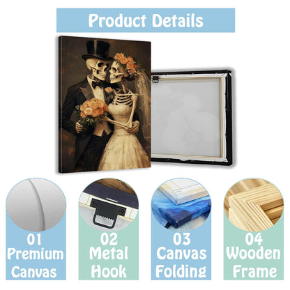 SANGGUOBIN Halloween Canvas Wall Art Skeleton Bride Groom Portrait Prints Gothic Haunted Romantic Wedding Poster for Bedroom Living Room Bathroom Decor(Black-2,12x18inch)