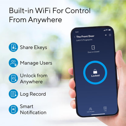 ULTRALOQ Latch 5 World's First Built-in WiFi Smart Lock with Fingerprint, 5-in-1 Keyless Entry Door Lock with Touch Digital Keypad, App Control, Black