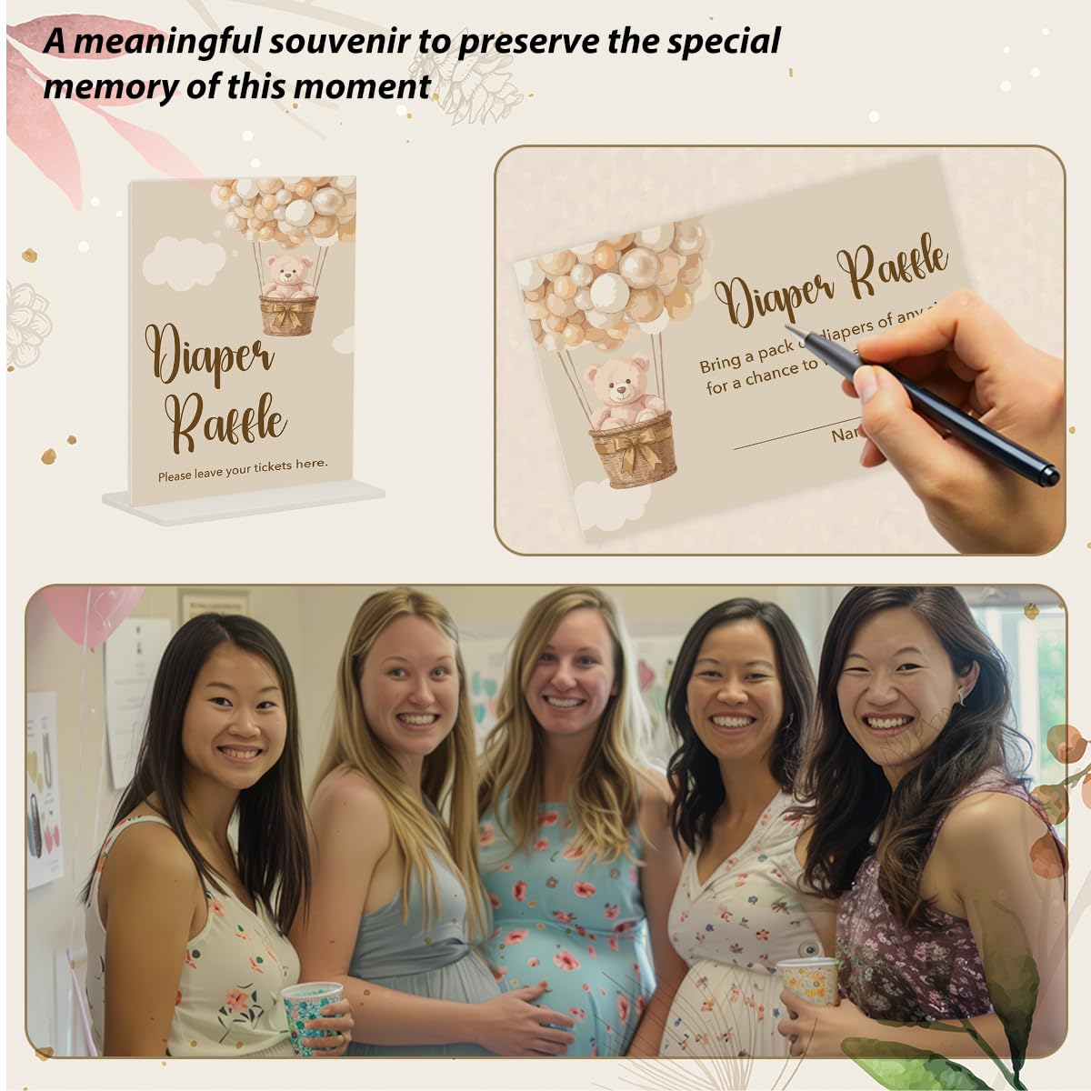 Diaper Raffle Tickets Baby Shower Game, Teddy Bear Baby Shower Decorations, Bear Babies Party Game Sign Card, Gender Reveal Decor 1 Acrylic Sign and 30 Cards Set 4503