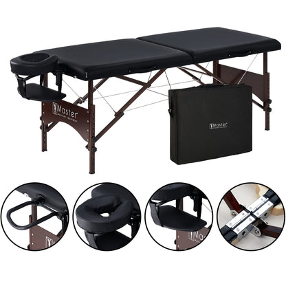 Master Massage 28" Argo Portable Spa and Beauty Table in Black with Walnut Legs