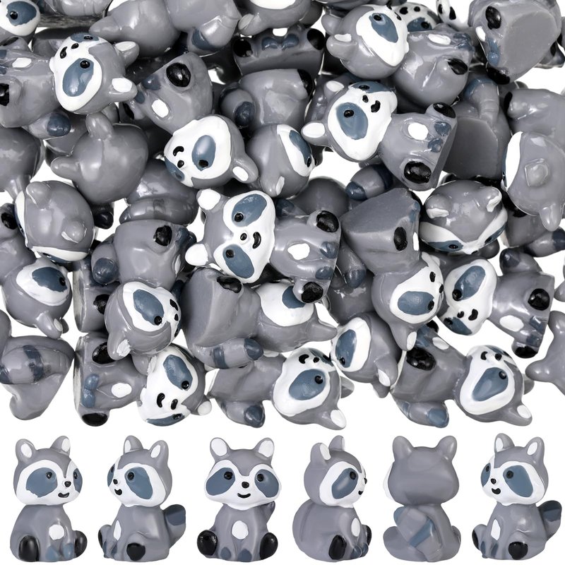 Seenelling 50 Pcs Mini Raccoon Figurine Bulk Resin Miniature Tiny Animals Figures Small Little Cute Raccoon Home Decor for Cabin Lodge Rustic Cake Toppers Desktop Home Decor(Sit)
