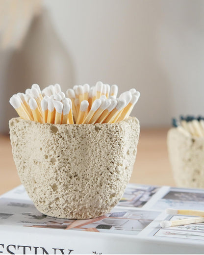 DINLiAN S Concrete Matches Holder with Striker-Beautiful Petal Shape Match in Jar-for Cute/Fancy/Long Candle Match,Refresh Any Modern Home Decor with Premium floral Jar-No Matches (milky beige)