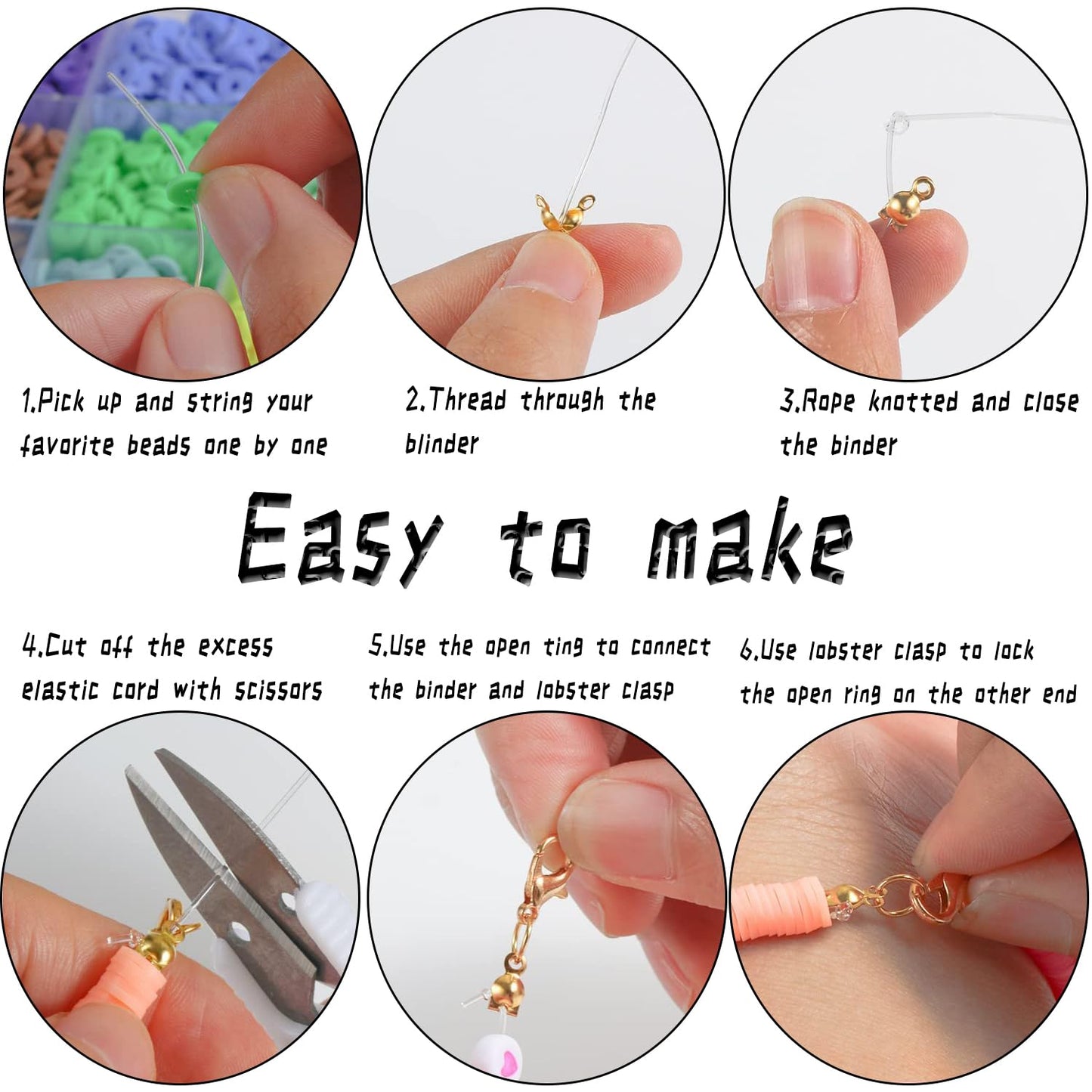Wakestar Clay Beads Bracelet Making Kit,Flat Round 6mm Clay Beads for Jewelry Making with Pendant Charms Kit,Art Crafts Gift Sets for Girls Ages 3 4 5 6 7 8 9 10 11 12