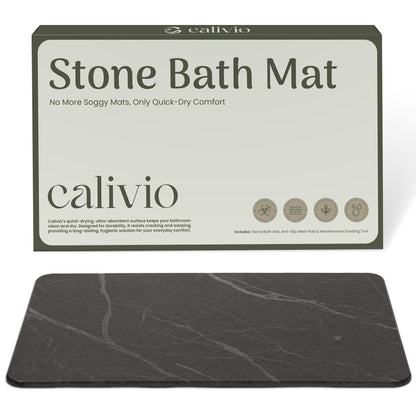 Calivio Quick Dry Shower Stone Bath Mat, Super Absorbent & Non-Slip 24 x 16 Inch Diatomaceous Earth Mat, Durable & Easy to Clean Diatomite Bath Mat for Bathroom Floor/Kitchen (Charcoal)