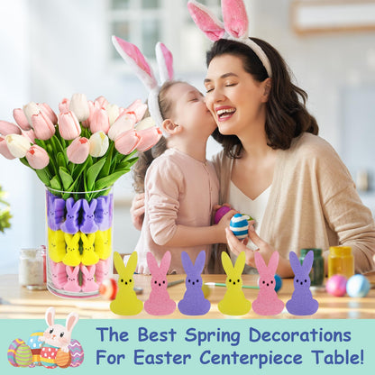 letesult Easter Bunny Vase Filler Decorations, 16 PCS Tulips Artificial Flowers & 45 PCS Bunnies Vase Filler Kit, Easter Spring Rabbit Flowers Vase Filler for Table Centerpiece Spring Home Decoration