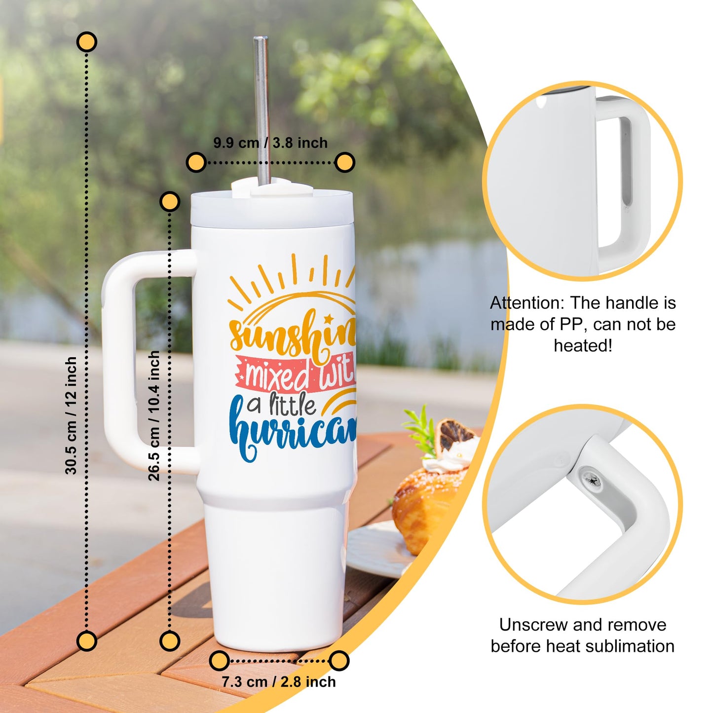 AGH 4 Pack 30 oz White Sublimation Tumbler with Handle, Stainless Steel Straw, Insulated Double Wall Vacuum Reusable Cups with Leakproof Lid