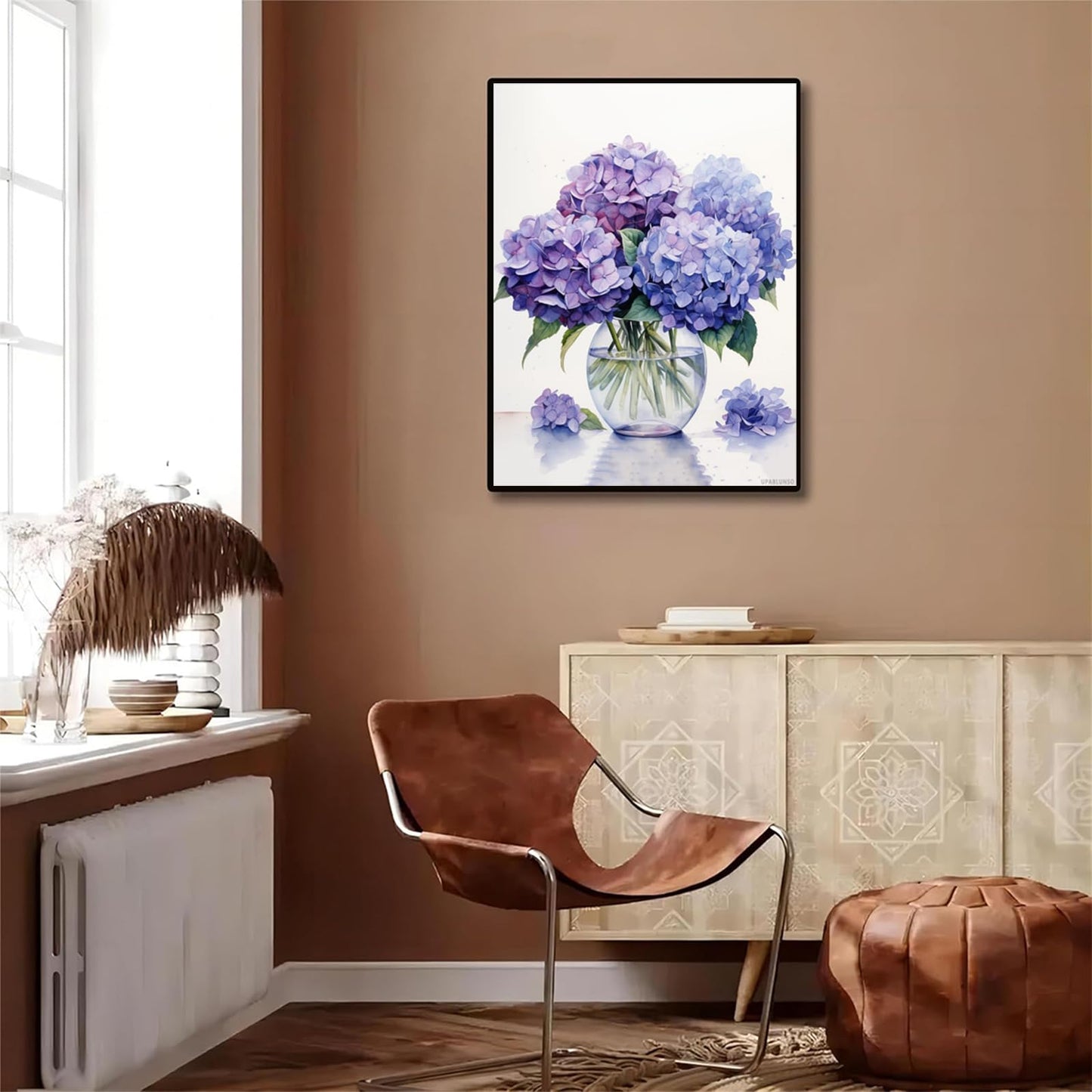 UPABLUNSO Purple Hydrangeas in Vase DIY 5D Diamond Art Painting Kits Round Full Drill Diamond Art Paint by Diamond Number Kits for Beginners Crystal Cross Stitch Wall Decor 12x16 Inch