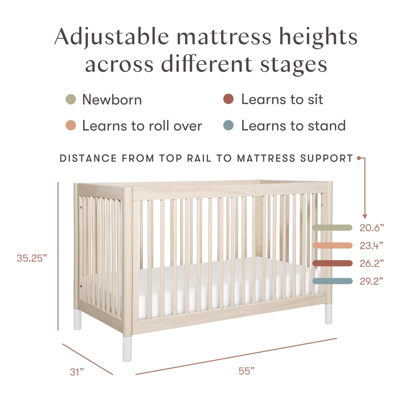 Babyletto Gelato 4-in-1 Convertible Baby Crib with Wooden Toddler Bed, Daybed & Full-Size Bed Conversion - GREENGUARD Gold Certified - 4 Adjustable Mattress Heights - Washed Natural & White
