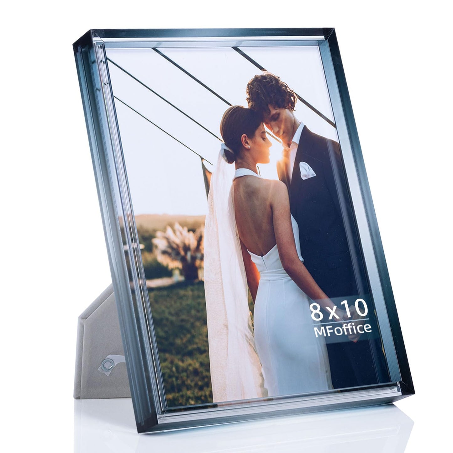 Gradient 8x10 Acrylic Picture Frame - Fits 5x7 with Mat or 8x10 without Mat, with Tabletop Stand & Wall Mount for Home Office Decor, Black Grey, 1Pack
