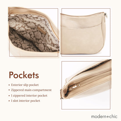 Modern+Chic Crossbody Bags for Women - Marissa Saddle Crossbody, Vegan Leather Shoulder or Handbag with Two Adjustable Straps