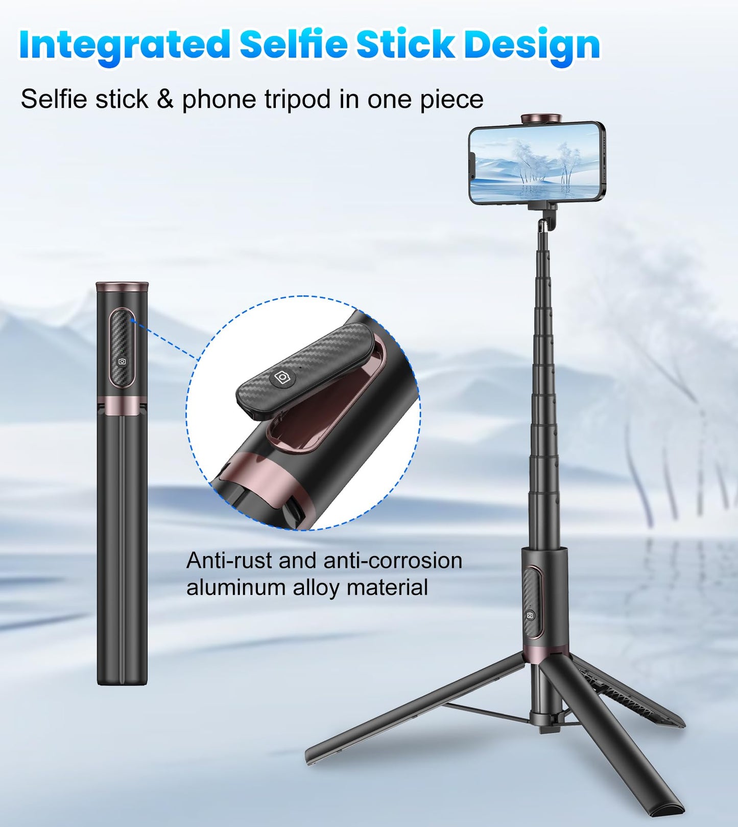 TONEOF 68" Magnetic Selfie Stick Tripod with Aluminum Strong Magnetic Holder for Magsafe, 360° Rotatable Travel Phone Tripod Stand with Metal Ring & Rechargeable Remote for iPhone/Android(Beige Gray)