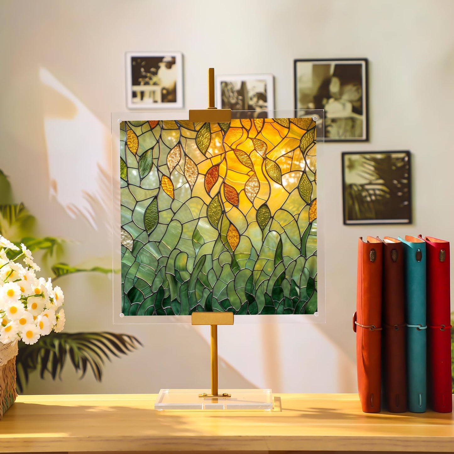RattanView Adjustable Metal Easel Stand with Acrylic Floating Photo Frame 16.5" Tabletop Metal Standing Easel Display Stand for Display Picture, Frame, Photos, Art, Poster, Signs(Gold,Acrylic Base)