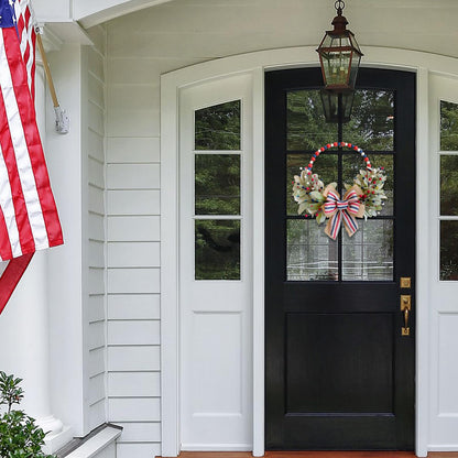 TEMPUS 4th of July Independence Day Wreath Red, White and Blue Wooden Bead Berries Wreath Lambs Leaves Ring Wreath 16 inch Patriotic Decorations for Front Door，Memorial Day Flag Day Veterans Day