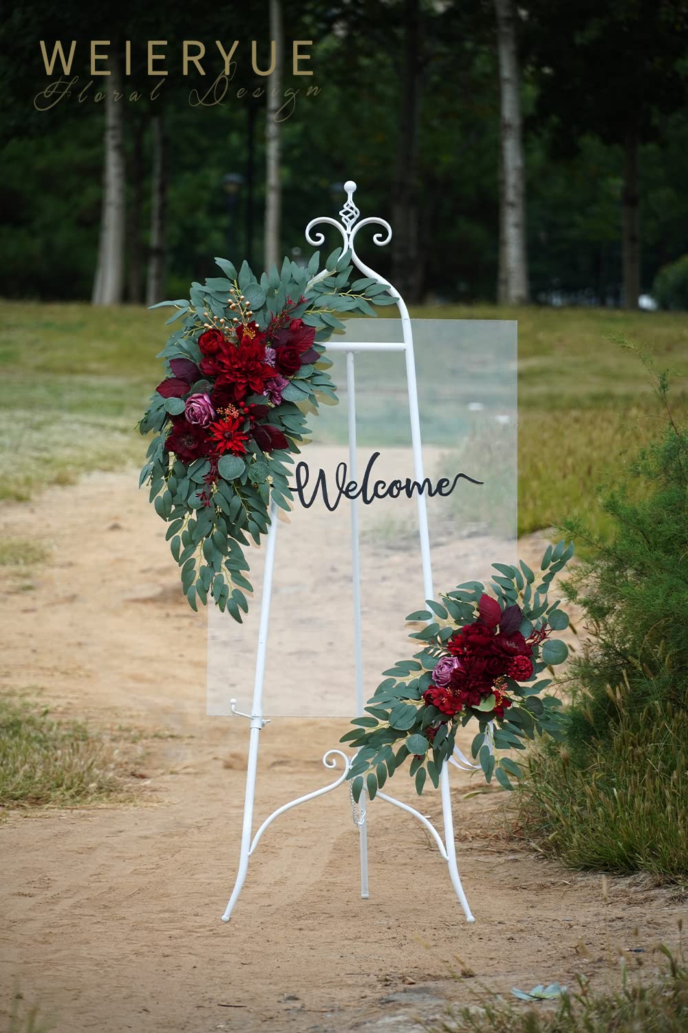 WEIERYUE Artificial Wedding Arch Flowers Kit(Pack of 2) for Wedding Arch, Bridal Shower, Ceremony and Reception Backdrop Decoration (Burgundy)