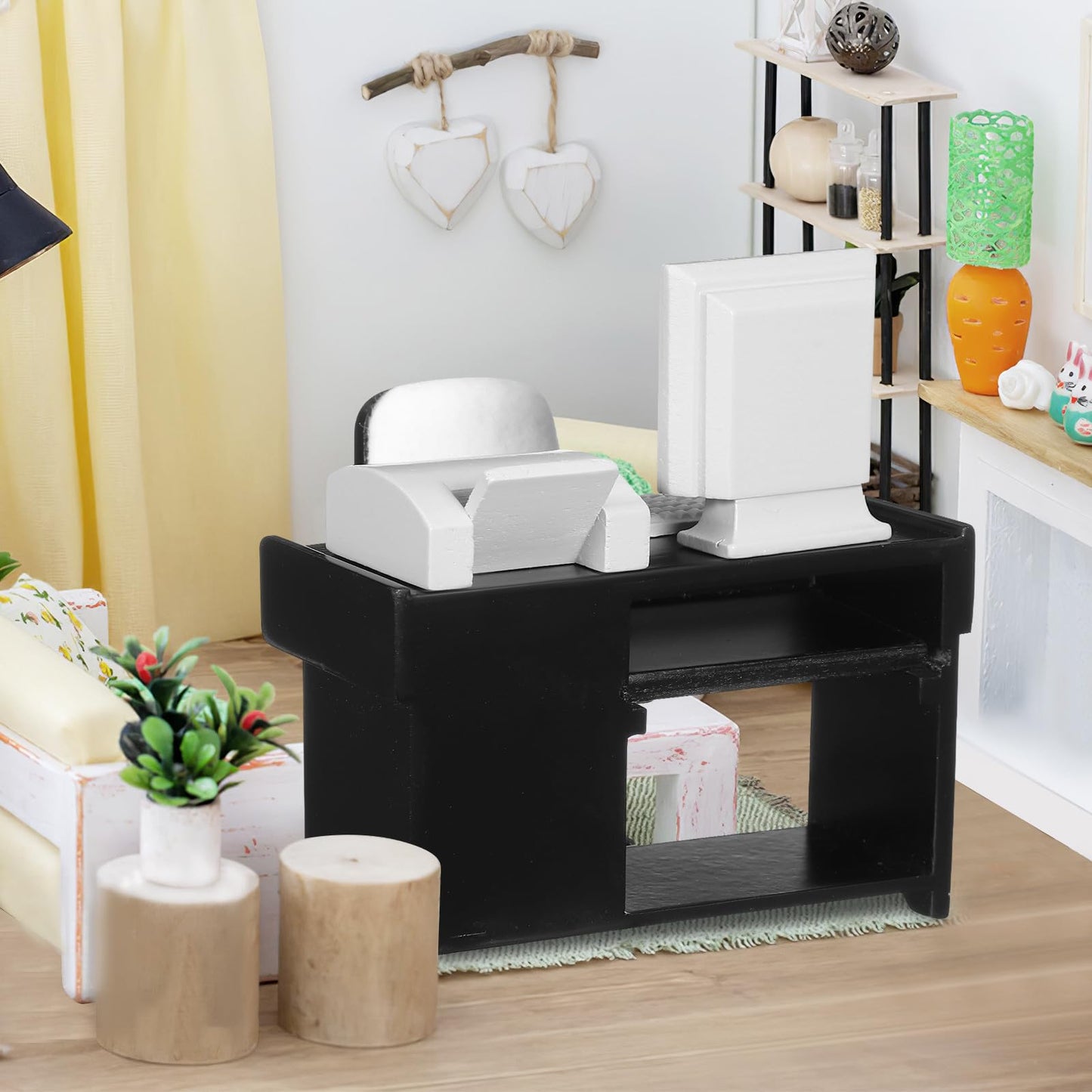 Garneck 1 Set Mini Office Desk Decor with Computer Model Miniature Office Furniture Dollhouse Accessories for Kids' Tiny House Craft